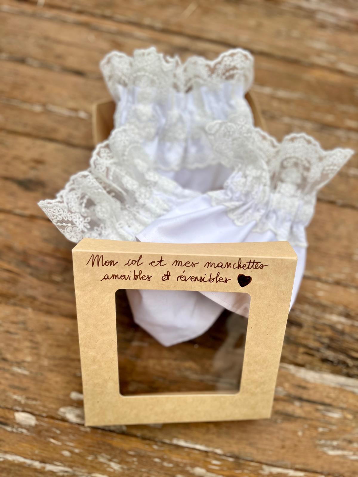 Ensemble Col et Manchettes amovibles dentelle1 ivoire et réversibles