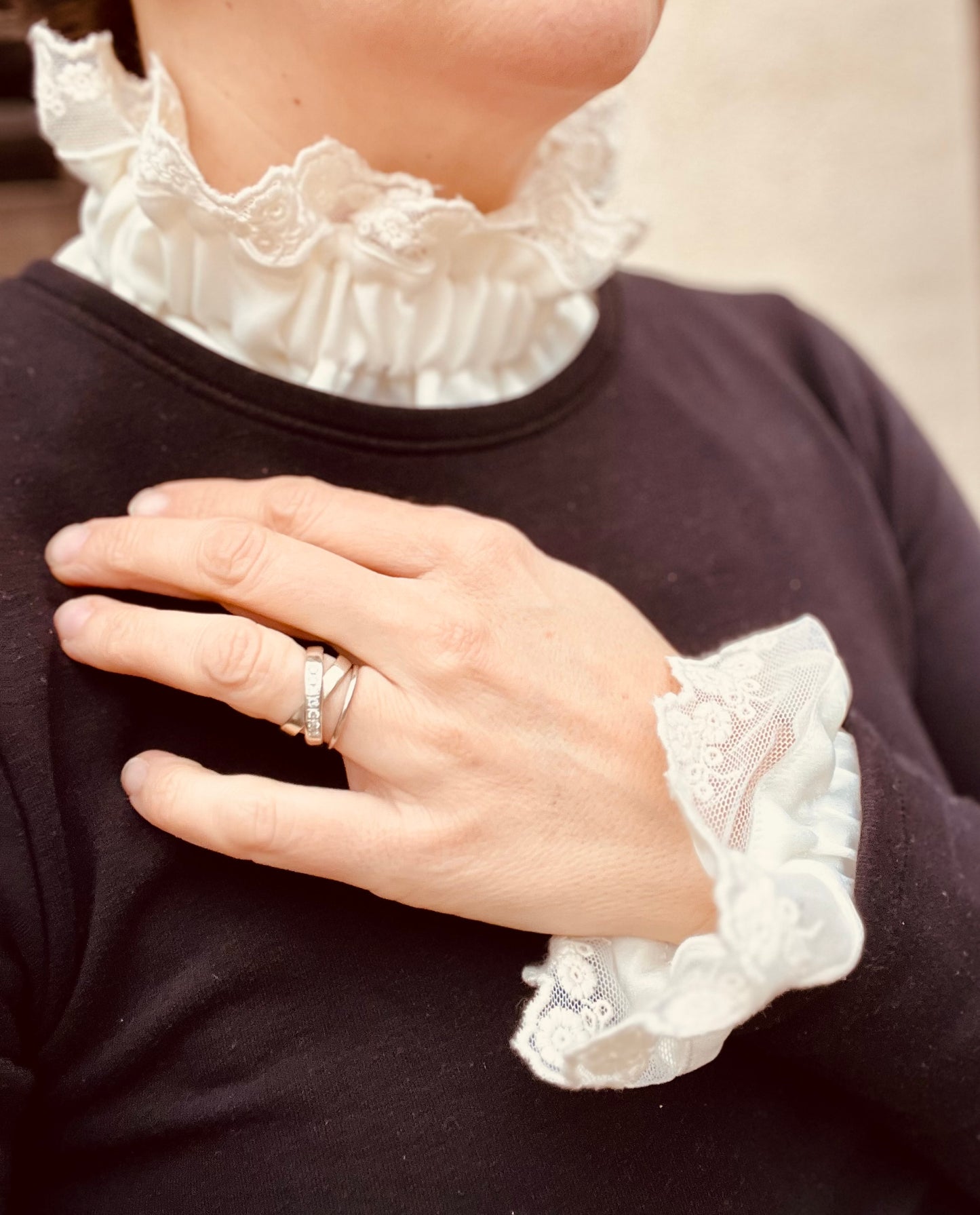Ensemble Col et Manchettes amovibles dentelle ivoire3