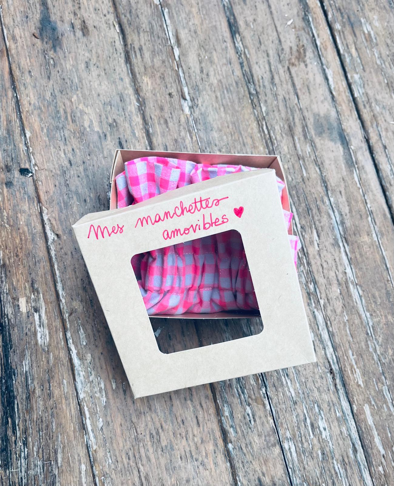 Manchettes amovibles carreaux rose fluo