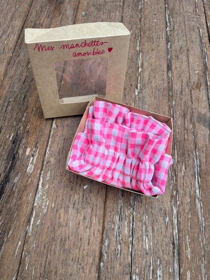 Manchettes amovibles carreaux rose fluo