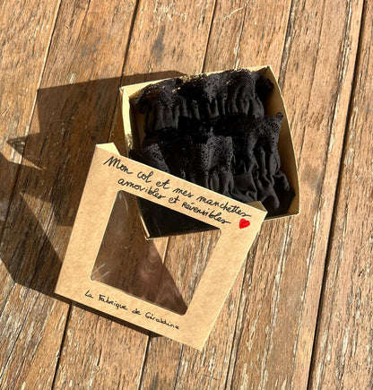 Manchettes amovibles et réversibles dentelle noire 1